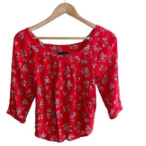 I.N.Studio Petite Red ,White and Black  Floral 3/4 Sleeve Blouse! Sz-PS